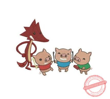 Matriz De Bordado 3 Porquinhos com Lobo para bordar.