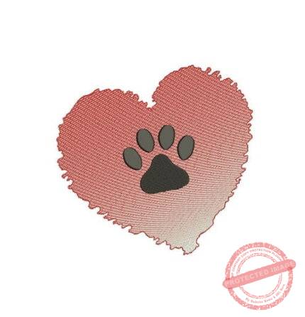 Matriz De Bordado Coração Com Patinha Mesclado para bordar. Rippled