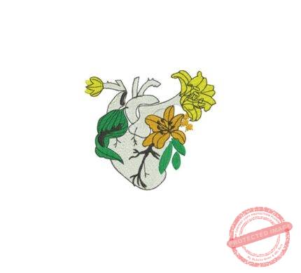 Matriz De Bordado Coração Humano Com Flores Para Bordar. Cardiologia