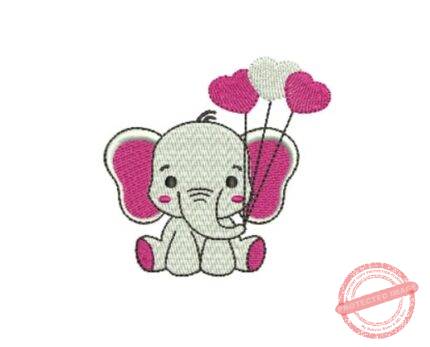 Matriz De Bordado Elefantinho com Balão Para Bordar. Elefante.