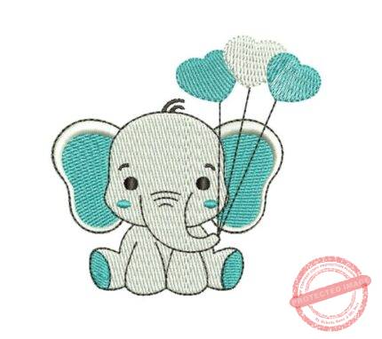 Matriz De Bordado Elefantinho com Balão Para Bordar. Elefante.