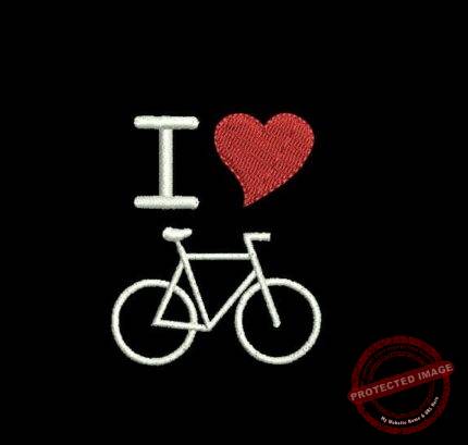 Matriz De Bordado I Love Bike Para Bordar. Eu Amo Bicicleta com coração