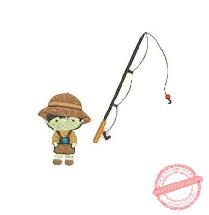 Matriz De bordado Pescador com vara para bordar