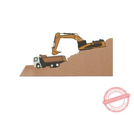 Matriz De Bordado Trator com Caminhão para bordar. Retroescavadeira na terra.