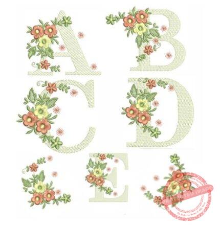 Matriz de bordado alfabeto flores