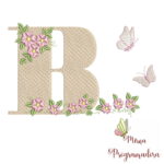 Matriz de Bordado Alfabeto Jardim Flores Borboletas - Imagem 2