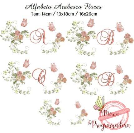 Matriz de Bordado Alfabeto Alfabeto Arabesco Flores