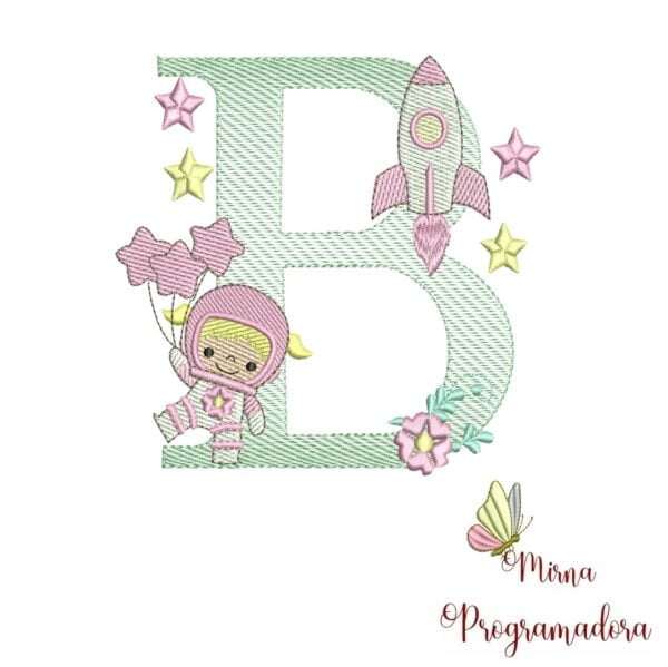 Matriz de Bordado - Alfabeto Astronauta Menina - Imagem 3