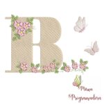 Matriz de Bordado Alfabeto Jardim Flores Borboletas - Imagem 3