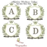 Matriz de Bordado Alfabeto Moldura folhas Coroa - Imagem 2
