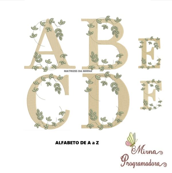 Matriz de Bordado Alfabeto Folhas