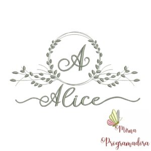 Matriz de Bordado Moldura Folha Nome Alice