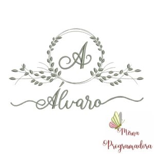 Matriz de Bordado Moldura Folha Nome Álvaro