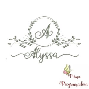 Matriz de Bordado Moldura Folha Nome Alyssa