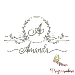 Matriz de Bordado Moldura Folha Nome Amanda