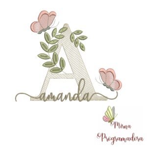 Matriz de Bordado Folhas Borboletas nome Amanda