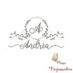 Matriz de Bordado Moldura Folha Nome Andréa