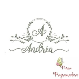 Matriz de Bordado Moldura Folha Nome Andréa