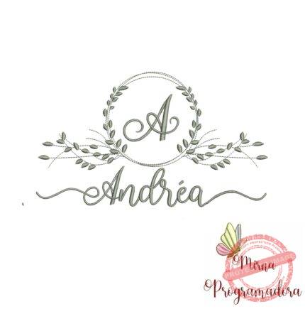 Matriz de Bordado Moldura Folha Nome Andréa