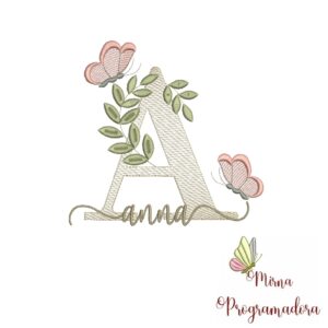 Matriz de Bordado Folhas Borboletas nome Anna