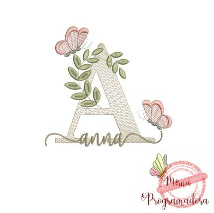 Matriz de Bordado Folhas Borboletas nome Anna