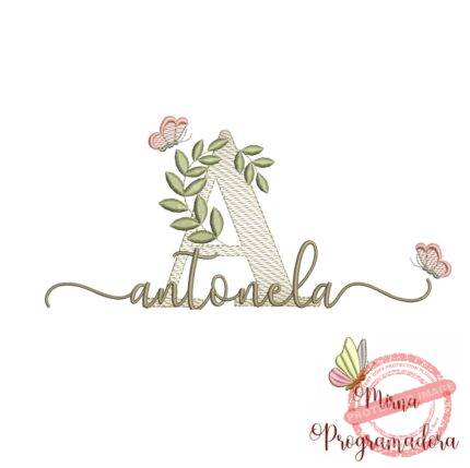 Matriz de Bordado Folhas Borboletas nome Antonela