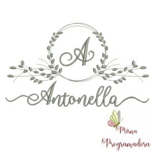 Matriz de Bordado Moldura Folha Nome Antonella