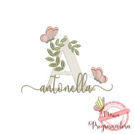 Matriz de Bordado Folhas Borboletas nome Antonella