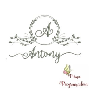 Matriz de Bordado Moldura Folha Nome Antony