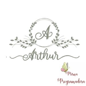 Matriz de Bordado Moldura Folha Nome Arthur