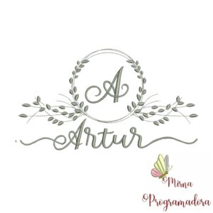 Matriz de Bordado Moldura Folha Nome Artur