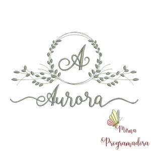 Matriz de Bordado Moldura Folha Nome Aurora