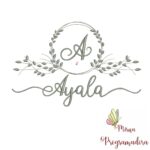 Matriz de Bordado Moldura Folha Nome Ayala