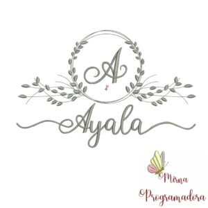 Matriz de Bordado Moldura Folha Nome Ayala