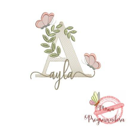 Matriz de Bordado Folhas Borboletas nome Ayla