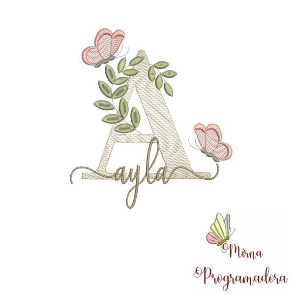 Matriz de Bordado Folhas Borboletas nome Ayla