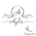 Matriz de Bordado Moldura Folha Nome Ayla
