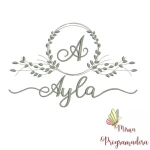 Matriz de Bordado Moldura Folha Nome Ayla