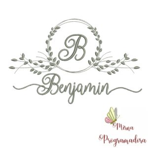 Matriz de Bordado Moldura Folha Nome Benjamin