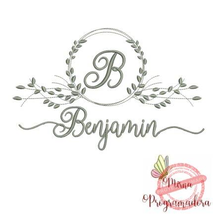 Matriz de Bordado Moldura Folha Nome Benjamin