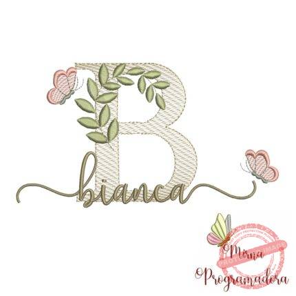 Matriz de Bordado Folhas Borboletas nome Bianca