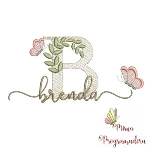 Matriz de Bordado Folhas Borboletas nome Brenda