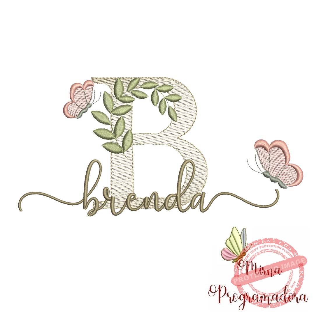 matriz de bordado brenda Matriz de Bordado Folhas Borboletas nome Brenda - Imagem 1