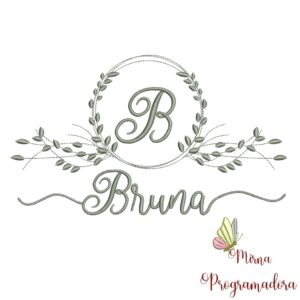 Matriz de Bordado Moldura Folha Nome Bruna