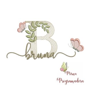 Matriz de Bordado Folhas Borboletas nome Bruna