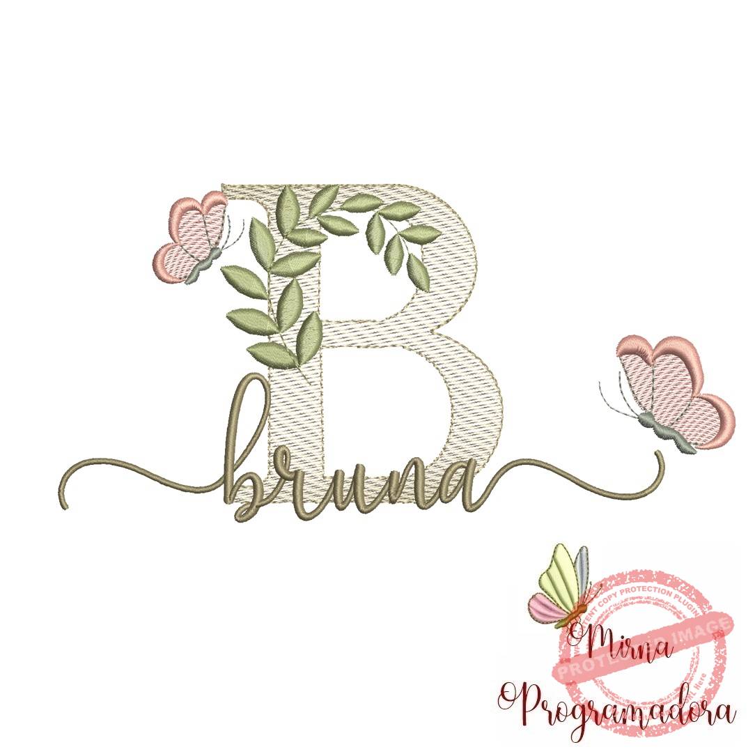 matriz de bordado bruna Matriz de Bordado Folhas Borboletas nome Bruna - Imagem 1