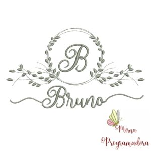 Matriz de Bordado Moldura Folha Nome Bruno
