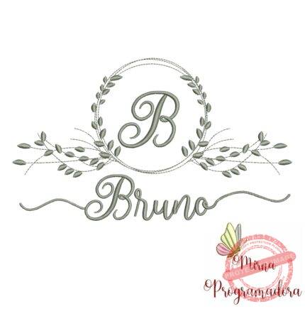 Matriz de Bordado Moldura Folha Nome Bruno