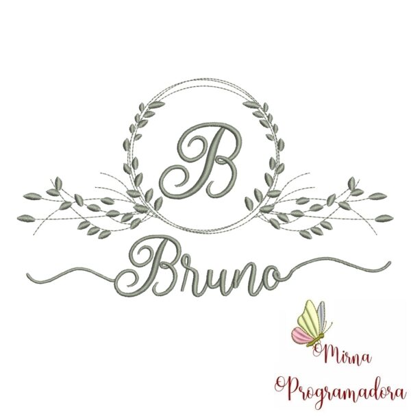 Matriz de Bordado Moldura Folha Nome Bruno