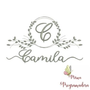 Matriz de Bordado Moldura Folha Nome Camila